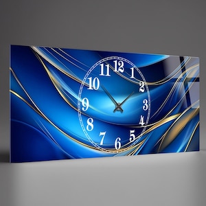 Tempered Glass Abstract Wall Extra Large Clock, Blue Tempered Glass Wall Clock, Housewarming Gift,Unique Home Decor extra large clock