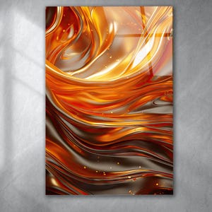 Orange Abstract Tempered Glass Wall Art, Panoramic Wall Art Tempered Glass Backsplash Extra Large Wall Art Wall Art for Mom decor