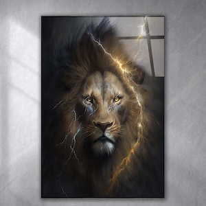 Lion Tempered Glass Wall Art Animals, Panoramic wall Art,Extra large Wall Art,houeswarming gift,Office gift,Modern Wall hanging
