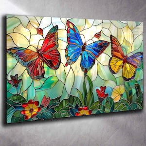 Gehard glazen vlindermuurkunst, paneel in glas-in-stijl