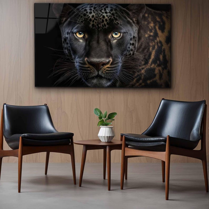 Tempered Glass Panther Wall Art, Masculine Home Decor image 7