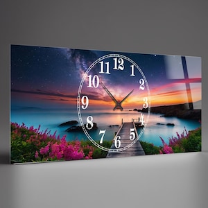 Landscape Large Wall clock  Lake, Modern wall clock, Unique wall clock, Tempered glass wall clock unique , Large clock Horiznotal Wall decor