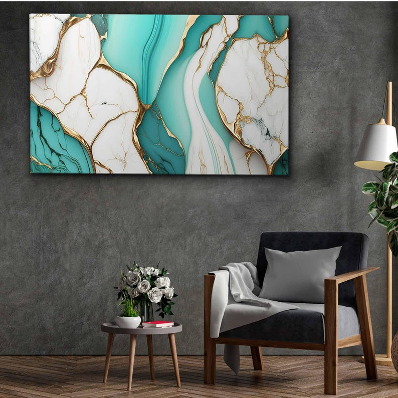 Green Gold Marble Tempered Glass Wall Art: Modern Panoramic Decor - Etsy