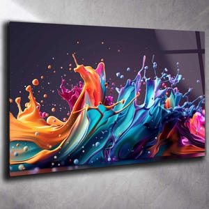 Art mural abstrait en verre trempé, coloré, art mural panoramique, dosseret en verre trempé, art mural extra large, art mural pour maman, décoration murale