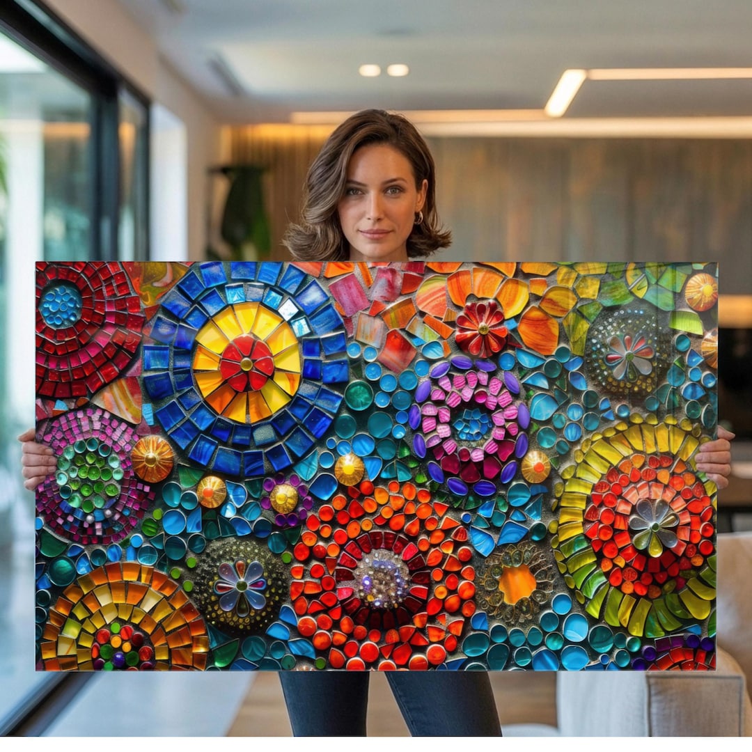Tempered Glass Wall Art Extra Large Colorful Mosaic Wall Art Abstract ...