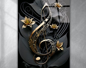 Tempered Glass Wall Art abstract Treble clef,Panoramic wall Art,Extra large Wall Art,houeswarming gift,Office gift,Musical Wall Art for Mom