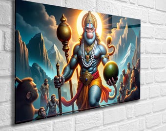 Hanuman Tempered Glass Wall Art, Indian God Decor