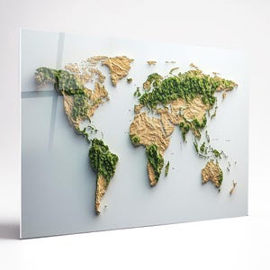 Weltkarte gehärtetes Glas Wandkunst Abstrakt, Panorama Wandkunst gehärtetes Glas Backsplash Extra große Wandkunst Wandkunst für Mom Decor