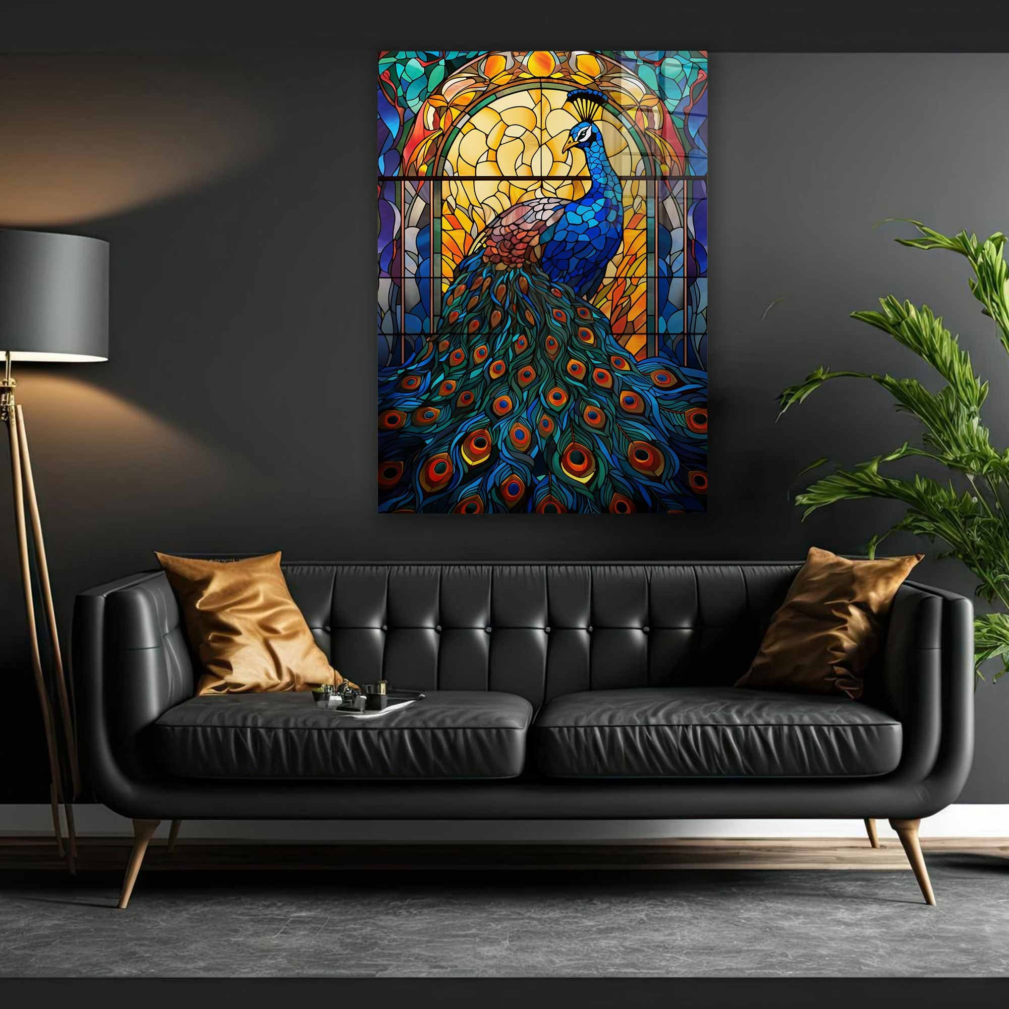 Stained Glass Painting Tempered Glass Wall Art Peacock, Stained Glass Window Glass Wall Art Work ...