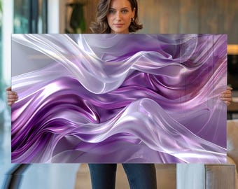 Tempered Glass Wall Art Luxury Purple Lavender Swirls, Extra Large Wall Art Abstract Violet Lilac Art, Modern Dynamic Wall Living Room Decor