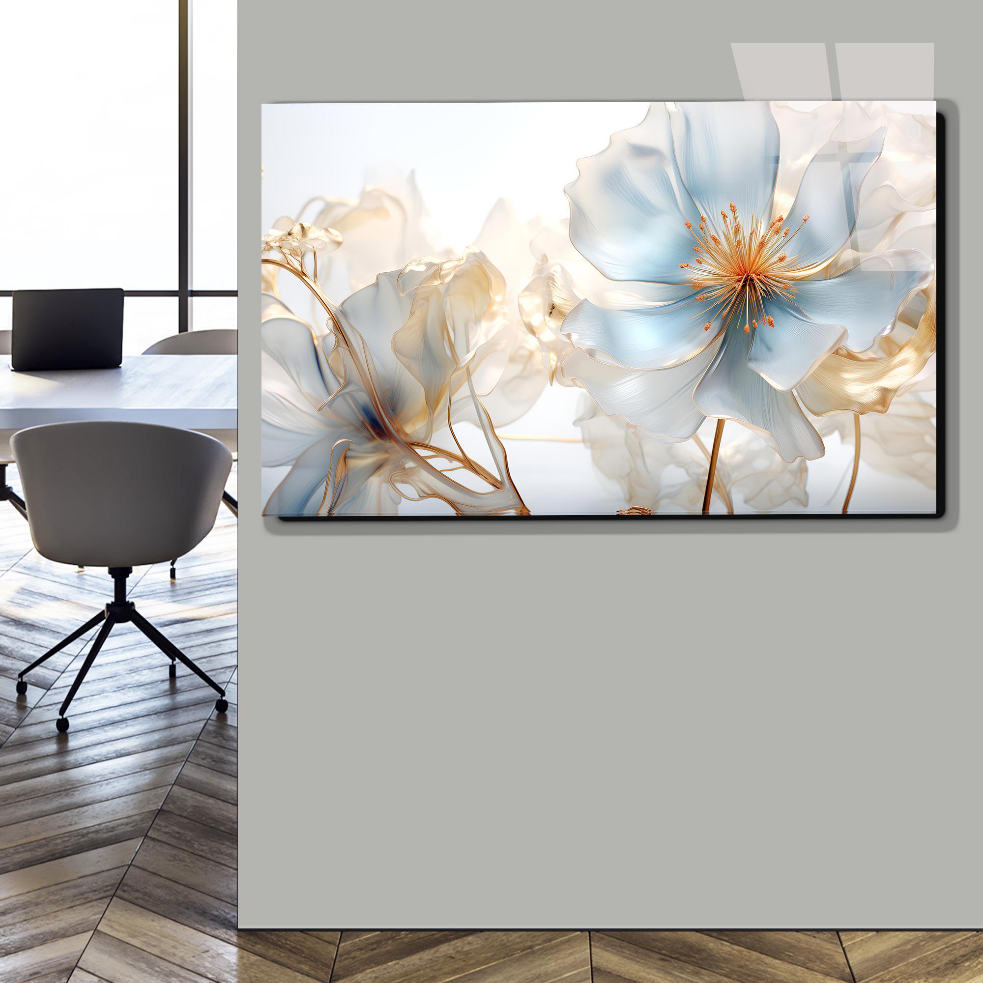 Blue Floral Tempered Glass Wall Art: Modern Flower Decor - Etsy