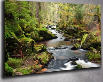 Forest River Tempered Glass Wall Art Landscape, Panoramic Wall Art Tempered Glass Backsplash Extra Large Wall Art Wall Art for Mom decor