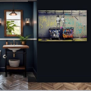 Tempered Glass Wall Art Urban Street Art, Graffiti Wall Art with Kids, Industrial Loft Decor, Extra Large Wall Art image 7