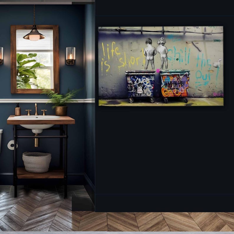 Tempered Glass Wall Art Urban Street Art, Graffiti Wall Art with Kids, Industrial Loft Decor, Extra Large Wall Art image 7