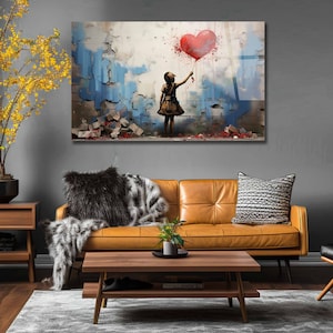 Banksy Tempered Glass Wall Art Baloon girl , Street Graffiti Panoramic Wall Art, Tempered Glass back splash Extra Large Wall Art, home decor