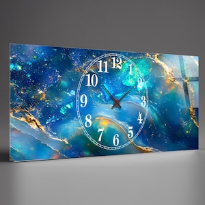 Tempered Glass Abstract Wall Extra Large Clock, Blue Tempered Glass Wall Clock, Housewarming Gift,Unique Home Decor extra large clock