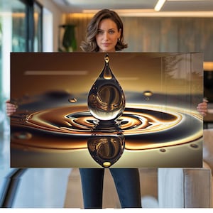Gold Water Drop Tempered Glass Wall Art, Panoramic Decor