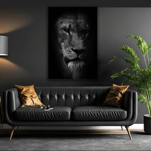 Tempered Glass Wall Art – Lion Face - Black White  Wall Hanging– Living Room Wall Decor – Extra Large Modern Decor – Office Gift
