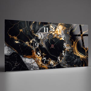 Grande horloge murale abstraite, horloge murale moderne en forme de feuilles d&#39;or, horloge murale unique, horloge murale en verre trempé unique, grande horloge murale, idée cadeau