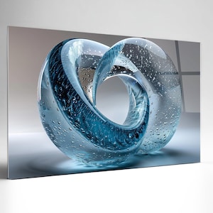 Blauwe abstracte muurkunst van gehard glas: modern interieur