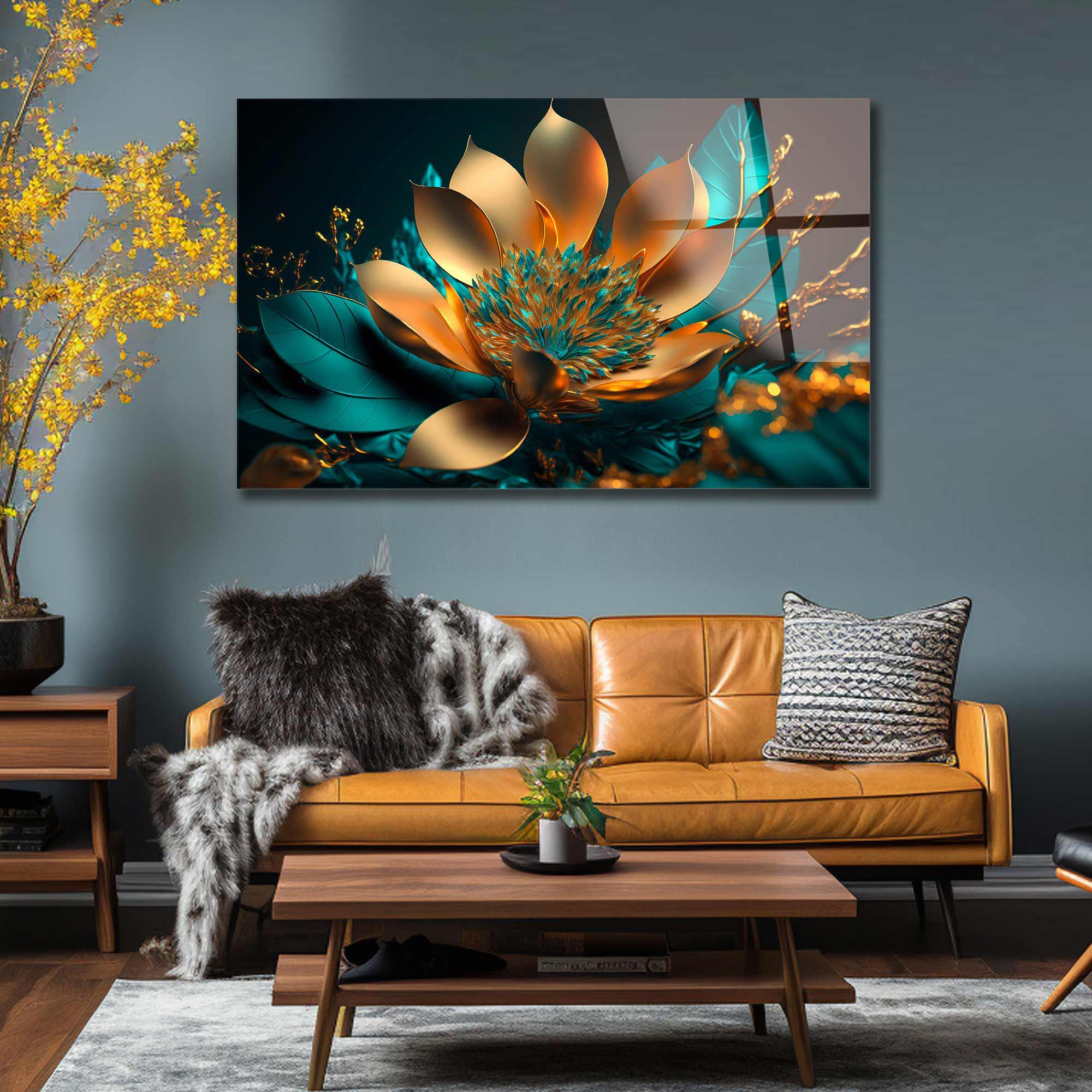 Gold Lotus Flower Tempered Glass Wall Art: Panoramic Floral Decor - Etsy