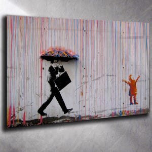 Banksy Tempered Glass Wall Art Umbrella Man, Street Graffiti Panoramic Wall Art, Tempered Glass Backsplash, Extra Large Wall Art, home decor