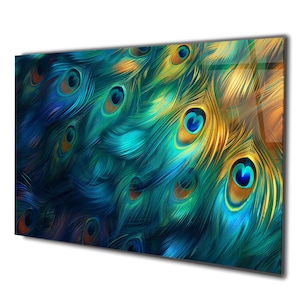 Peacocks Tempered Glass Wall Art Animals,Panoramic wall Art,Extra large Wall Art,houeswarming gift,Office gift,Modern Wall hanging