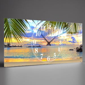 Landscape Large Wall clock Ocean, Modern wall clock, Unique wall clock, Tempered glass wall clock unique , Large clock Horiznotal Wall decor