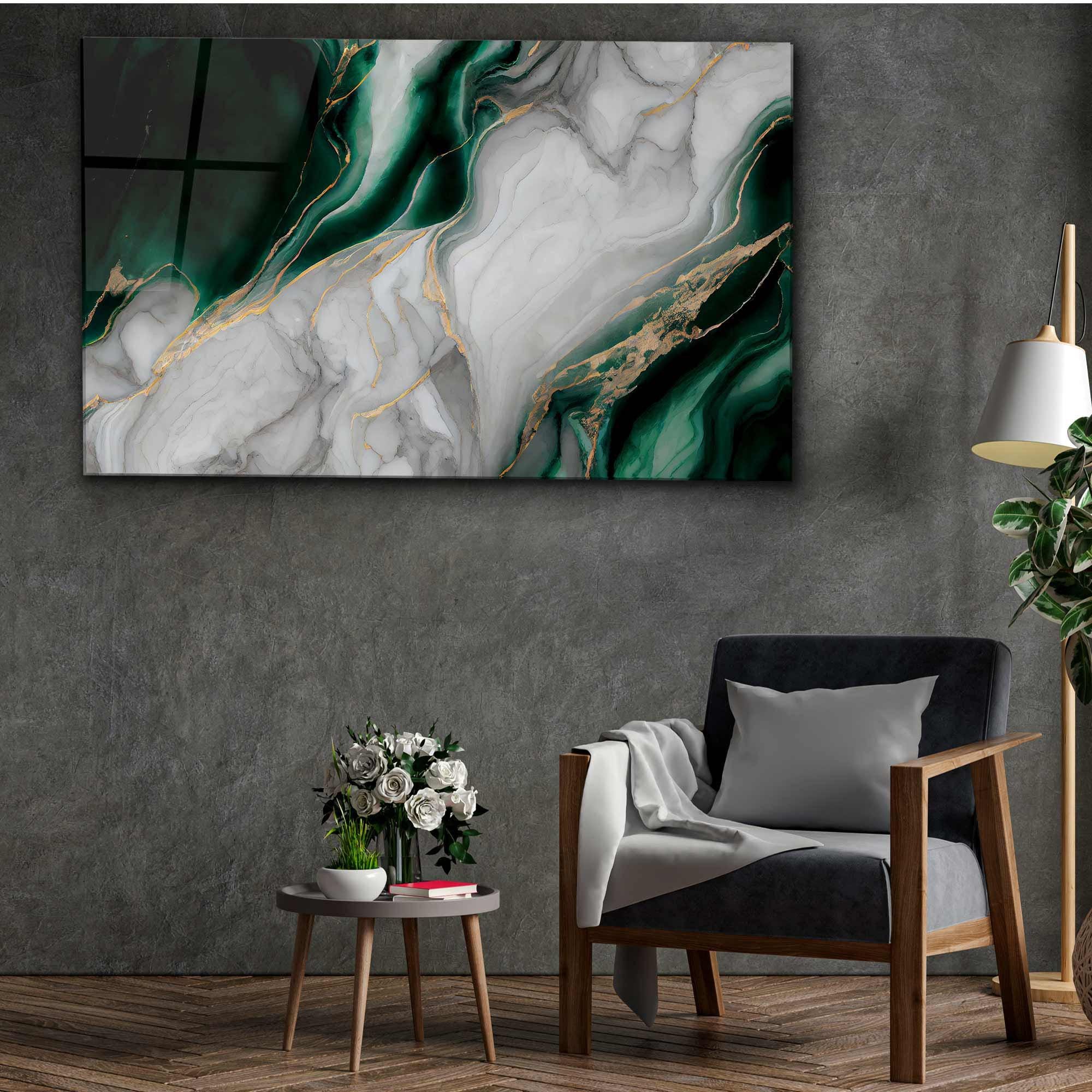 Green White Marble Tempered Glass Wall Art: Modern Home Decor - Etsy