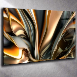 Gold Abstract Tempered Glass Wall Art, Panoramic Wall Art Tempered Glass Backsplash Extra Large Wall Art Wall Art for Mom Wall decor