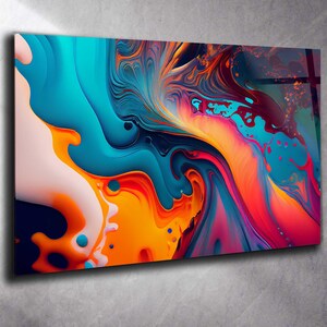 Abstract Tempered Glass Wall Art Colorful, Panoramic Wall Art Tempered Glass Backsplash Extra Large Wall Art Wall Art for Mom Wall decor