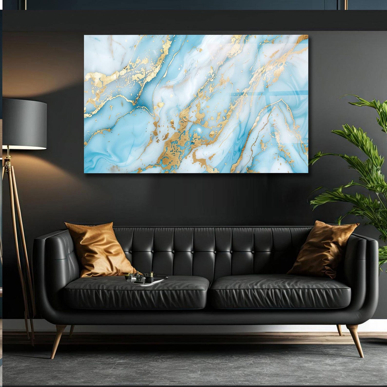 Blue Gold Marble Tempered Glass Wall Art: Modern Luxury Decor - Etsy