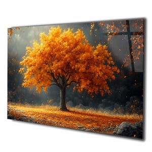 Orange Tree Of Life  Tempered Glass Wall Art , Panoramic Wall Art Tempered Glass Backsplash Extra Large Wall Art Wall Art for Mom decor