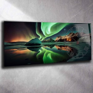 Reloj de pared extragrande: Arte de la aurora boreal - Diseño en vidrio templado