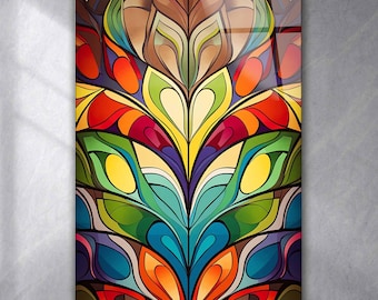 Arte mural de vidrio templado estilo vitral: decoración abstracta y colorida