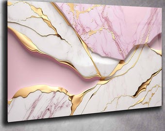Pink Gold Marble Tempered Glass Wall Art: Modern Luxury Decor