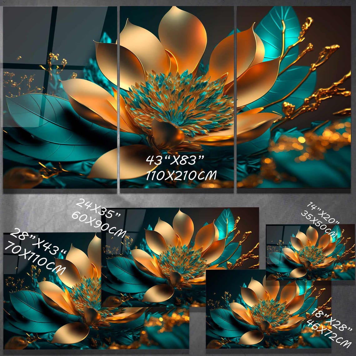 Gold Lotus Flower Tempered Glass Wall Art: Panoramic Floral Decor - Etsy