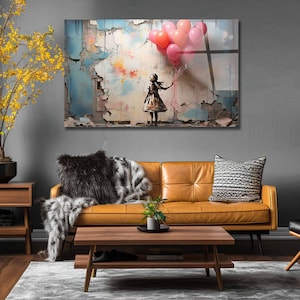 Banksy Tempered Glass Wall Art Baloon girl , Street Graffiti Panoramic Wall Art, Tempered Glass Backsplash, Extra Large Wall Art, home decor