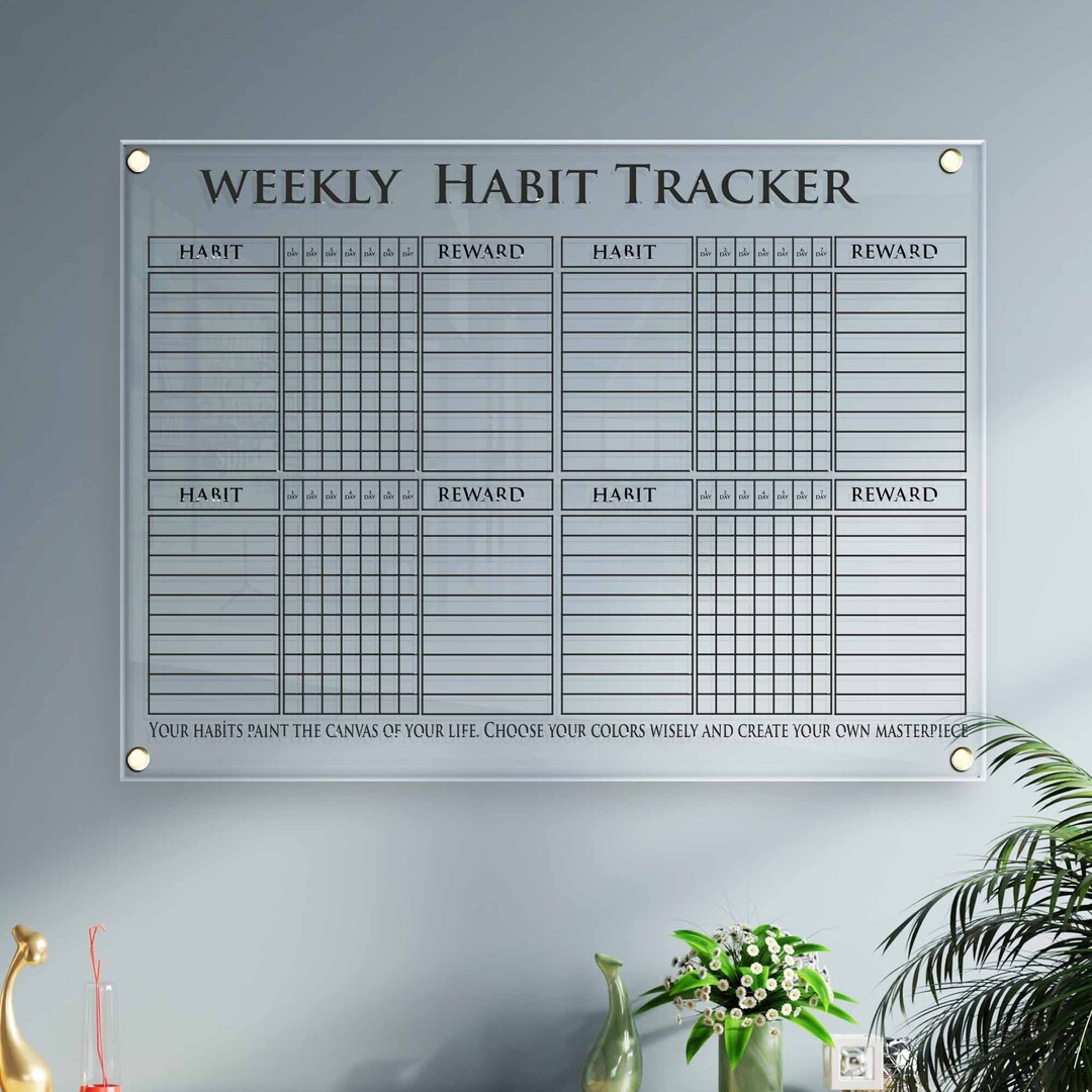 Large Acrylic Weekly Habit Tracker Personalized, Dry Erase Monthly Acrylic Wall Calendar, Wall ...