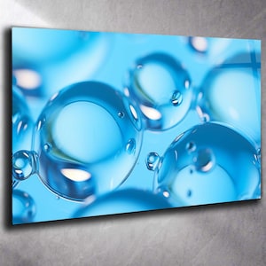 Blaue Blasen Glaswandkunst: Großes modernes abstraktes Dekor