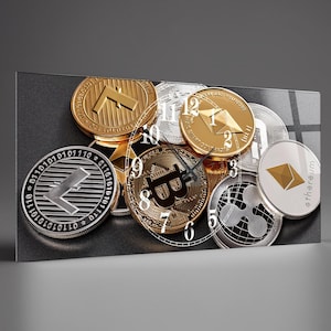Tempered Glass Wall Clock Bitcoin, Tempered Glass Wall Clock For Office, Housewarming Gift,Unique Home Decor extra large clock