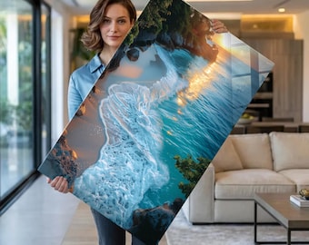 Sunset Beach Tempered Glass Wall Art: Coastal Ocean Decor
