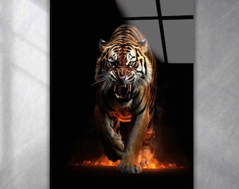 Tempered Glass Tiger Wall Art, Masculine Maximalist Decor
