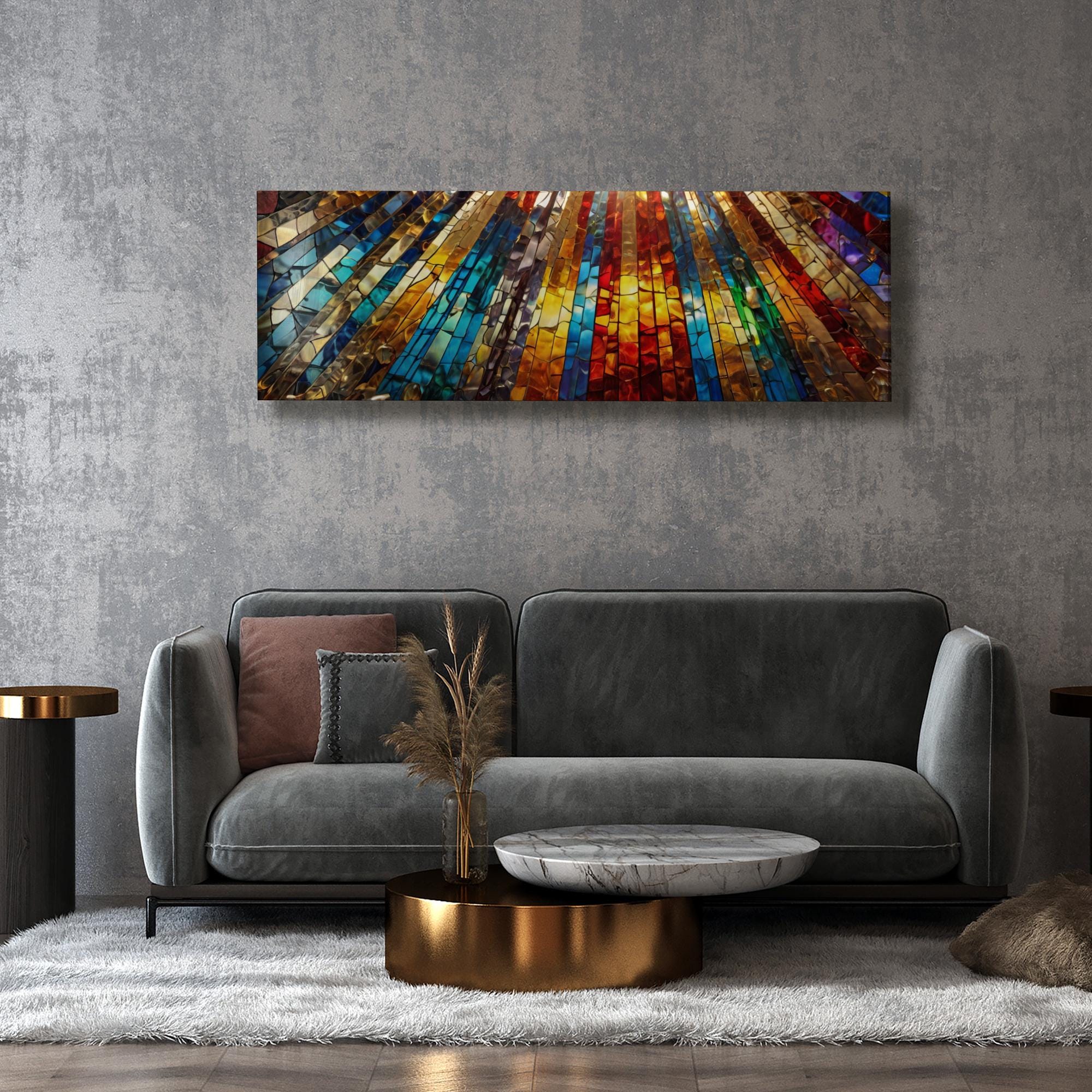 Extra Large Panoramic Stained Glass Tempered Glass Wall Art - Colorful ...