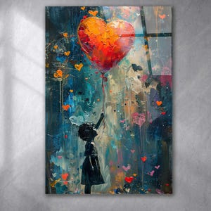 Banksy Tempered Glass Wall Art Baloon girl , Street Graffiti Panoramic Wall Art, Tempered Glass Backsplash, Extra Large Wall Art, home decor
