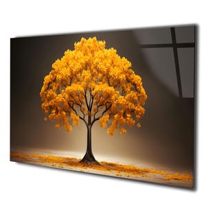 Orange Tree Of Life  Tempered Glass Wall Art , Panoramic Wall Art Tempered Glass Backsplash Extra Large Wall Art Wall Art for Mom decor