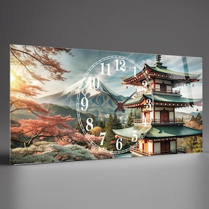 Landscape Large Wall clock Japon, Modern wall clock, Unique wall clock, Tempered glass wall clock unique , Large clock Horiznotal Wall decor