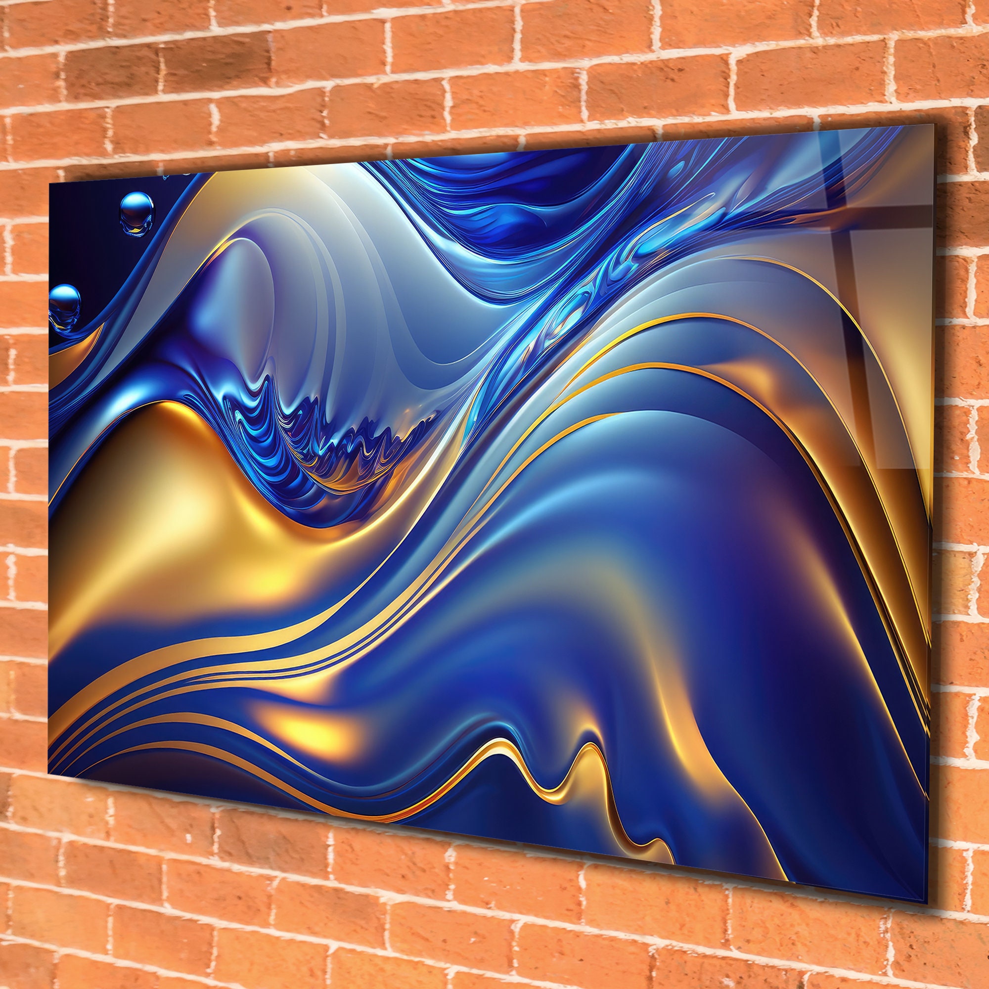 Blue Tempered Glass Wall Art Abstract, Panoramic Wall Art, Extra Large