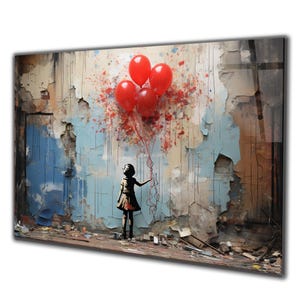 Banksy Tempered Glass Wall Art Baloon girl , Street Graffiti Panoramic Wall Art, Tempered Glass Backsplash, Extra Large Wall Art, home decor