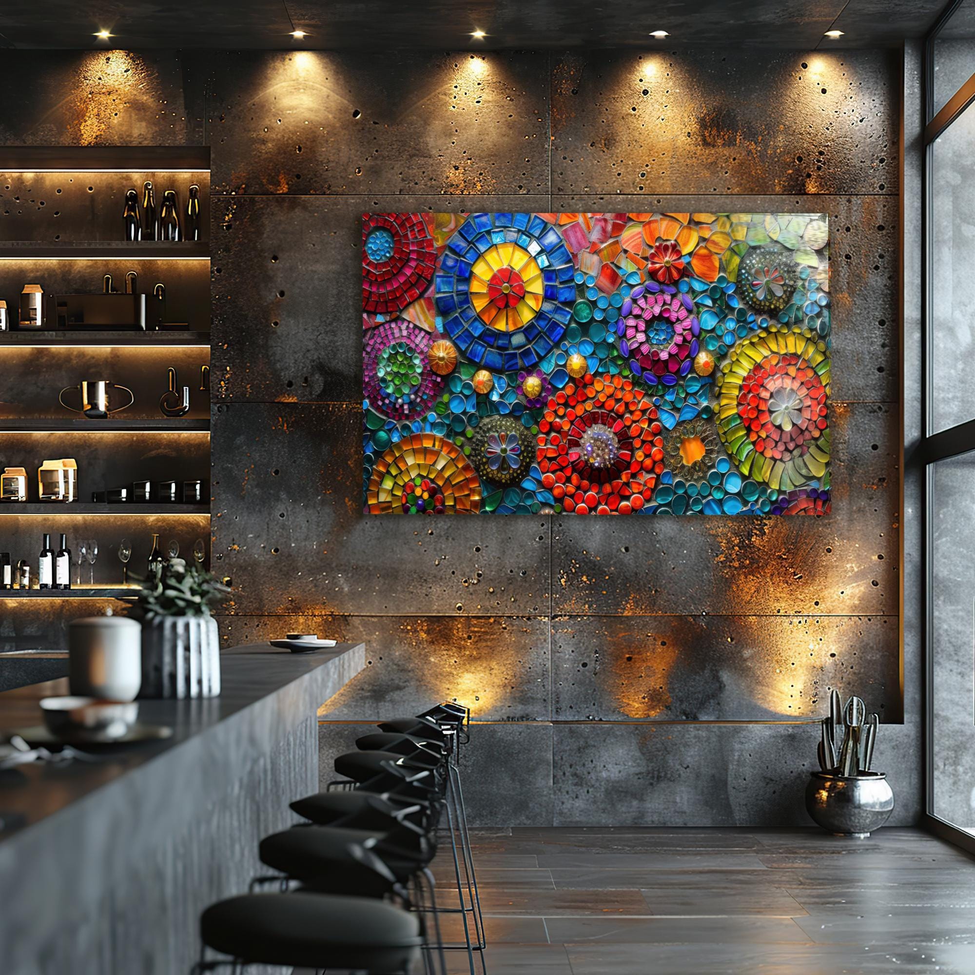 Tempered Glass Wall Art Extra Large Colorful Mosaic Wall Art Abstract ...